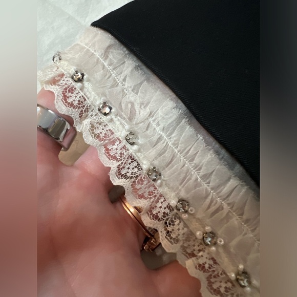 Miu Miu Black Mini Skirt with White Lace Trim and Rhinestone and Beading Small - Picture 5 of 13